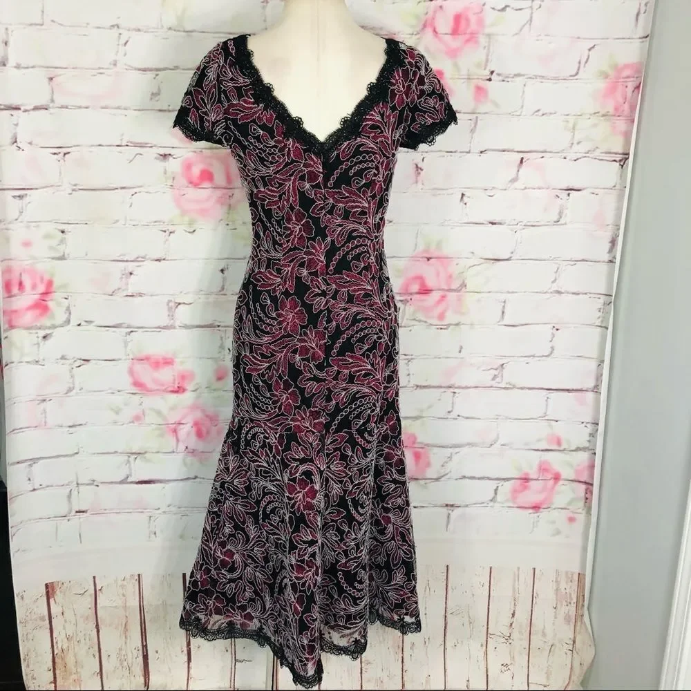 JS Collections Embroidered Mesh Gown Carbernet